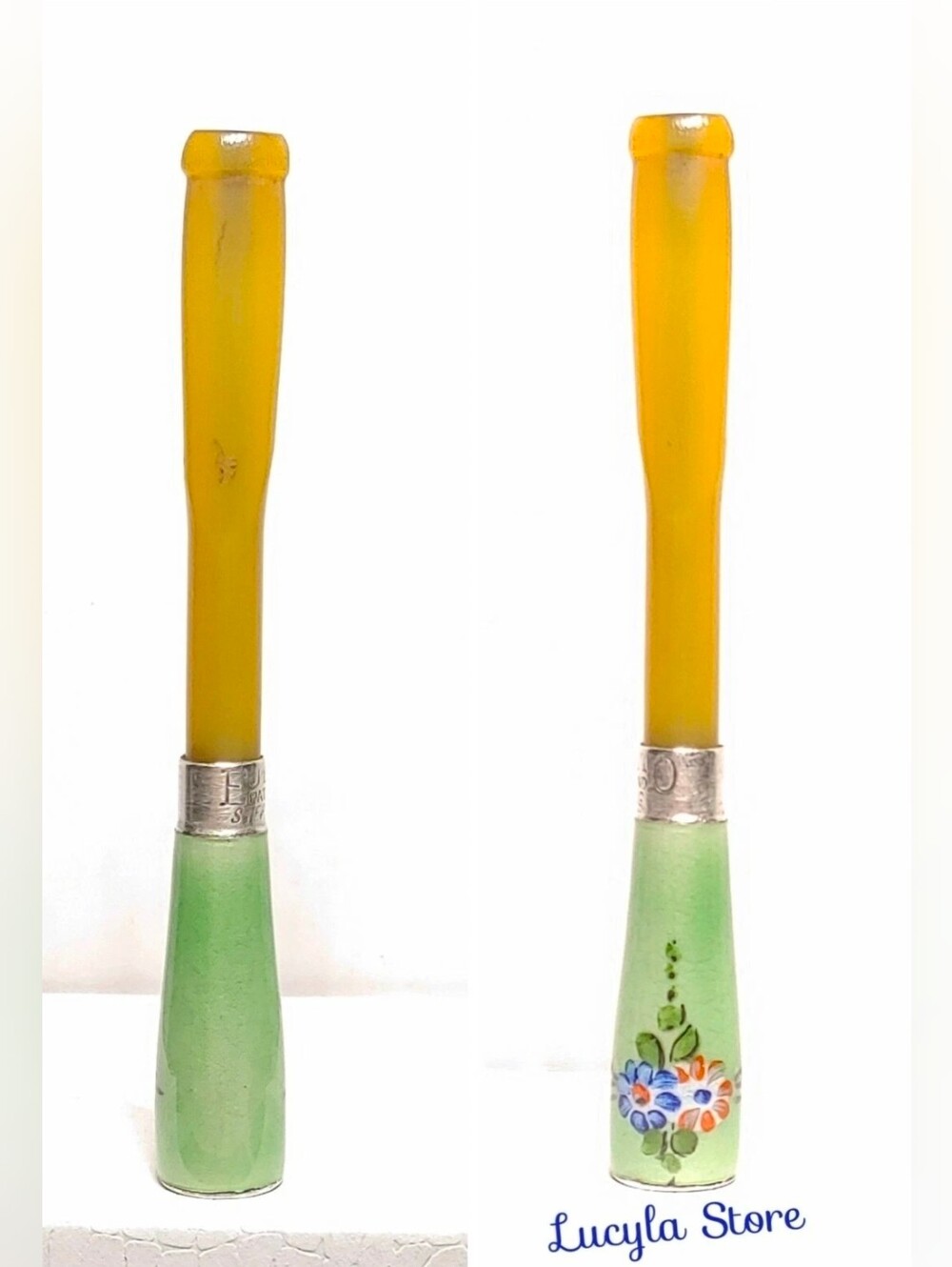 VINTAGE EJEKTO GUILLOCHE ENAMEL & STERLING SILVER CIGARETTE HOLDER